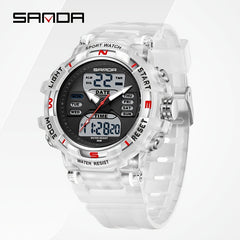 SANDA Unisex Digital Sport Watch 24H Night Light Stopwatch 5ATM TPU Strap