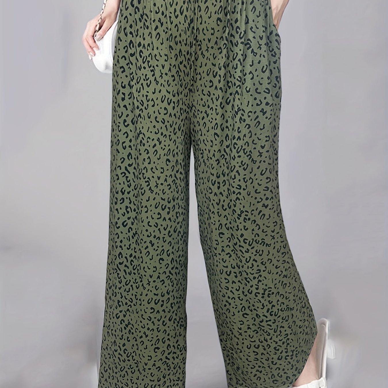 Leopard Print High Rise Wide Leg Pants With Pockets