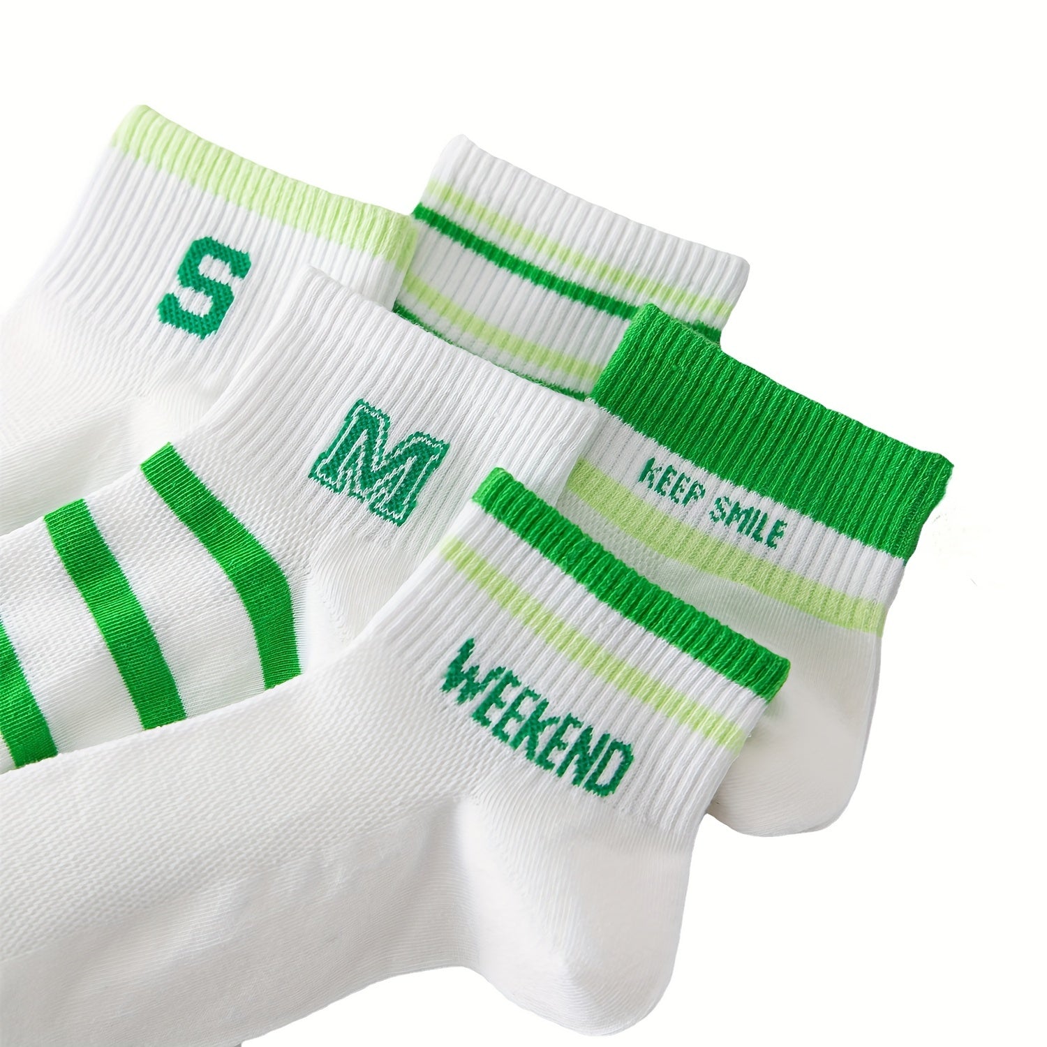 5 Pairs Letter & Striped Socks Comfy & Breathable Short Socks Women's Stockings