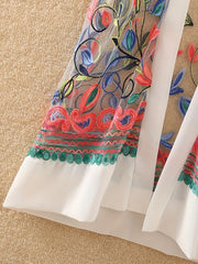 Floral Embroidered Sheer Cover Up Shirt Loose Fit Kimono
