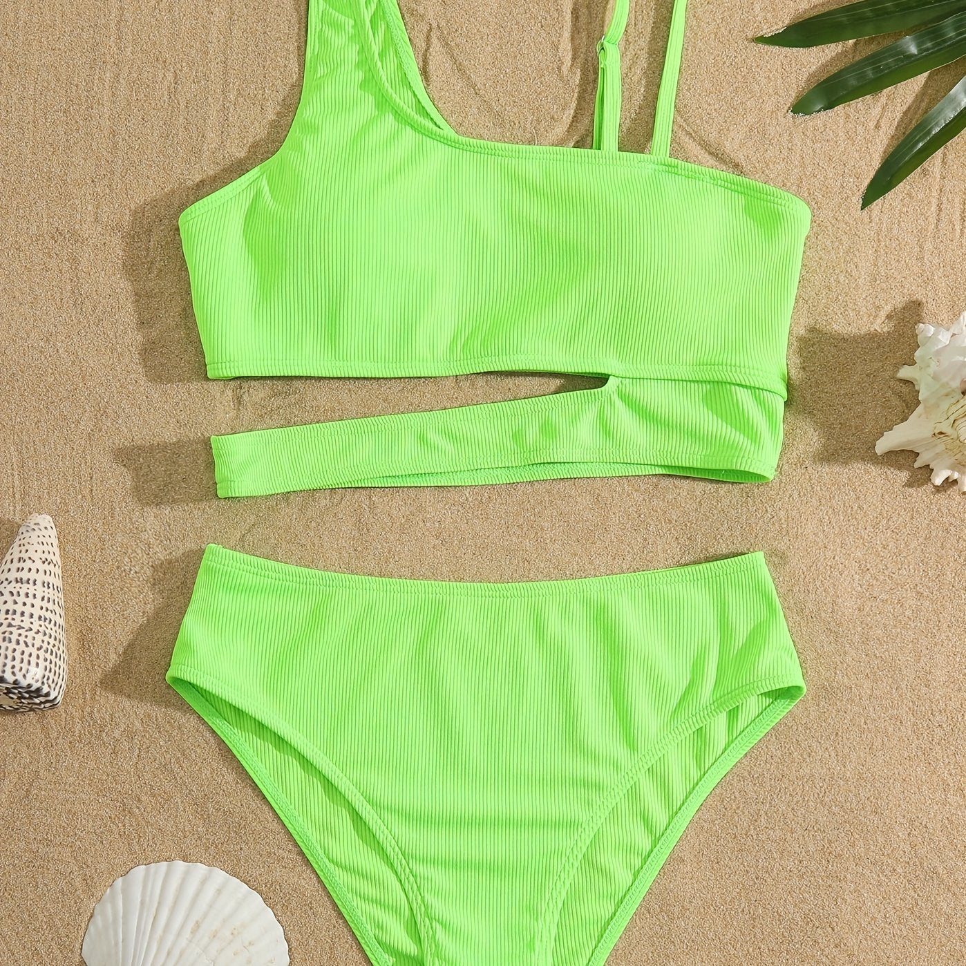 Solid Cut Out Bikini Sets High Cut Two Pieces Swimsuit Women's Swimwear