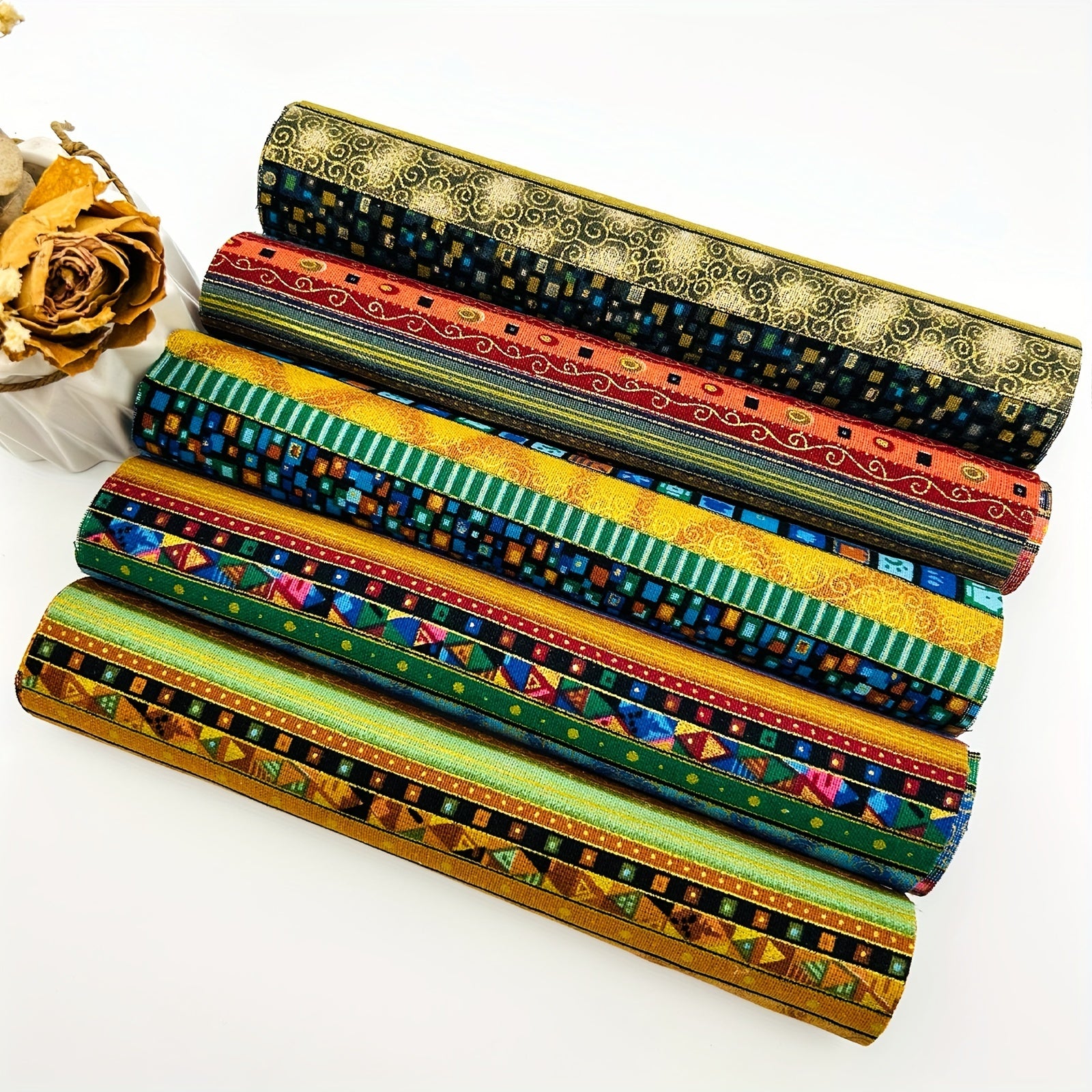 5pcs Cotton Craft Fabric Bundle Squares Ethnic Style Pattern Patchwork Set