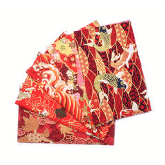 5pcs Japanese Fabric Bundle: Red Cotton for Patchwork Dolls & Bags Quilting