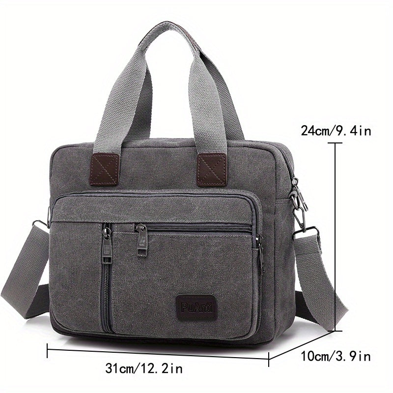 Men's Canvas Briefcase Messenger Bag with Pockets