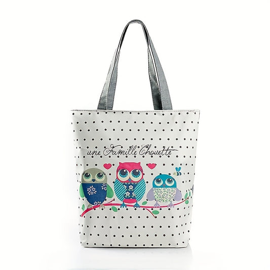 Owl Print Canvas Tote Bag Lightweight Reusable Shopping Shoulder