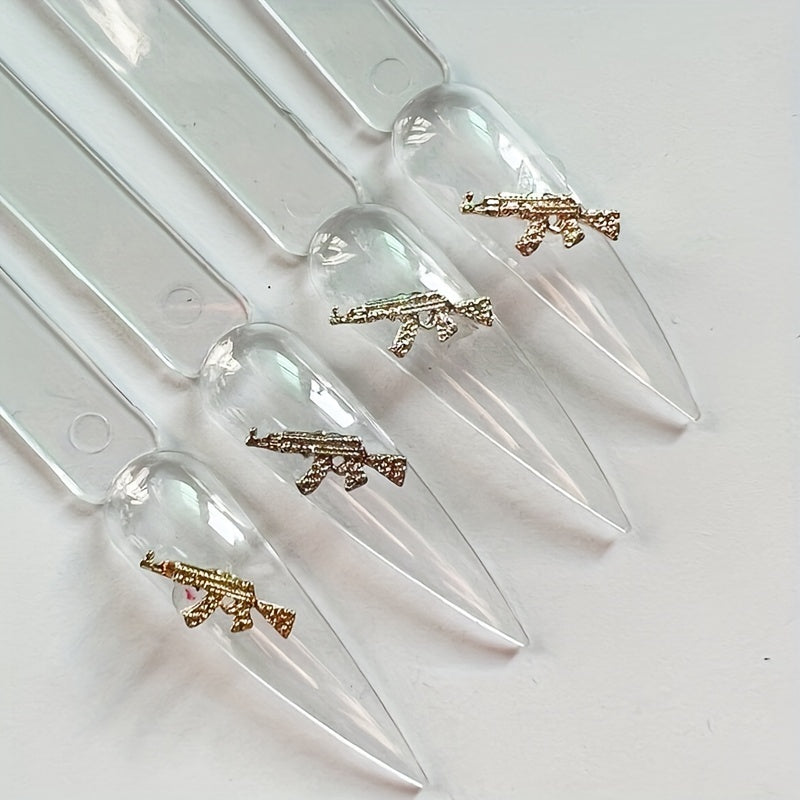 40pcs 3D Alloy Gun Shaped Rhinestone Nail Art Jewelry