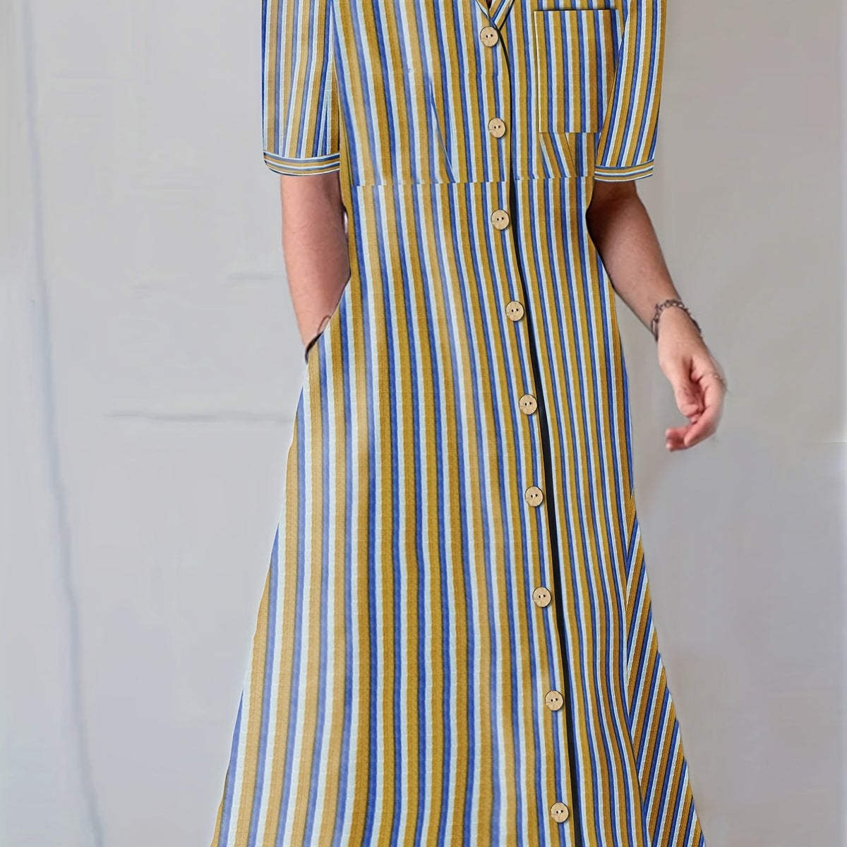  Stripe Print Maxi Dress