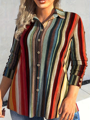  Colorful Stripe Print Button Up Shirt Top