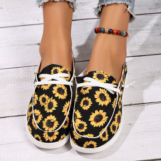 Women's Sunflower Flat Canvas Shoes Lightweight Lace Up Loafers