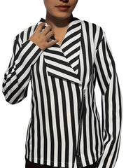 Striped Print Zipper Blazer Long Sleeve