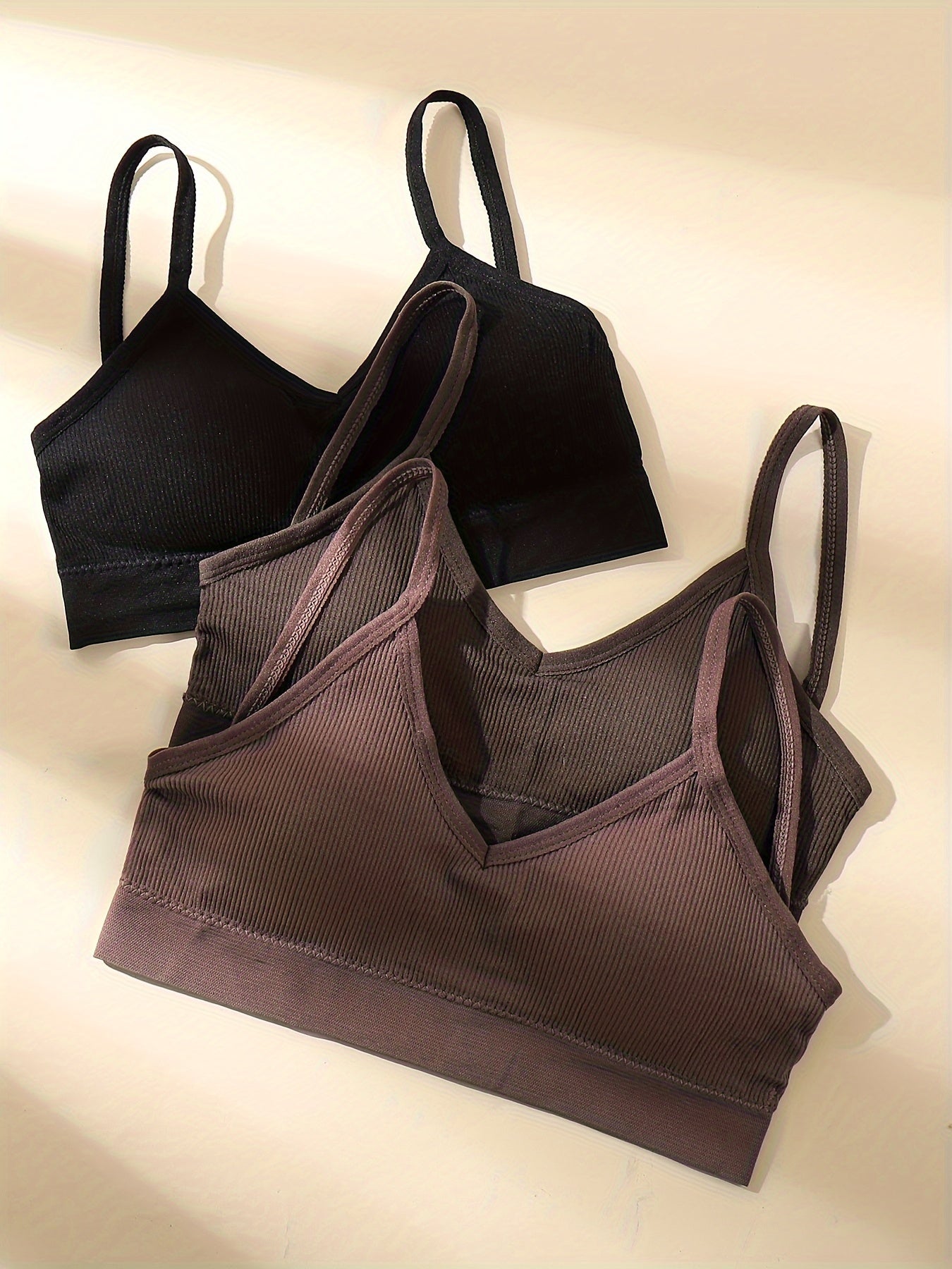3pcs Ribbed Sports Bras Comfy Running Workout Bras Women's Lingerie
