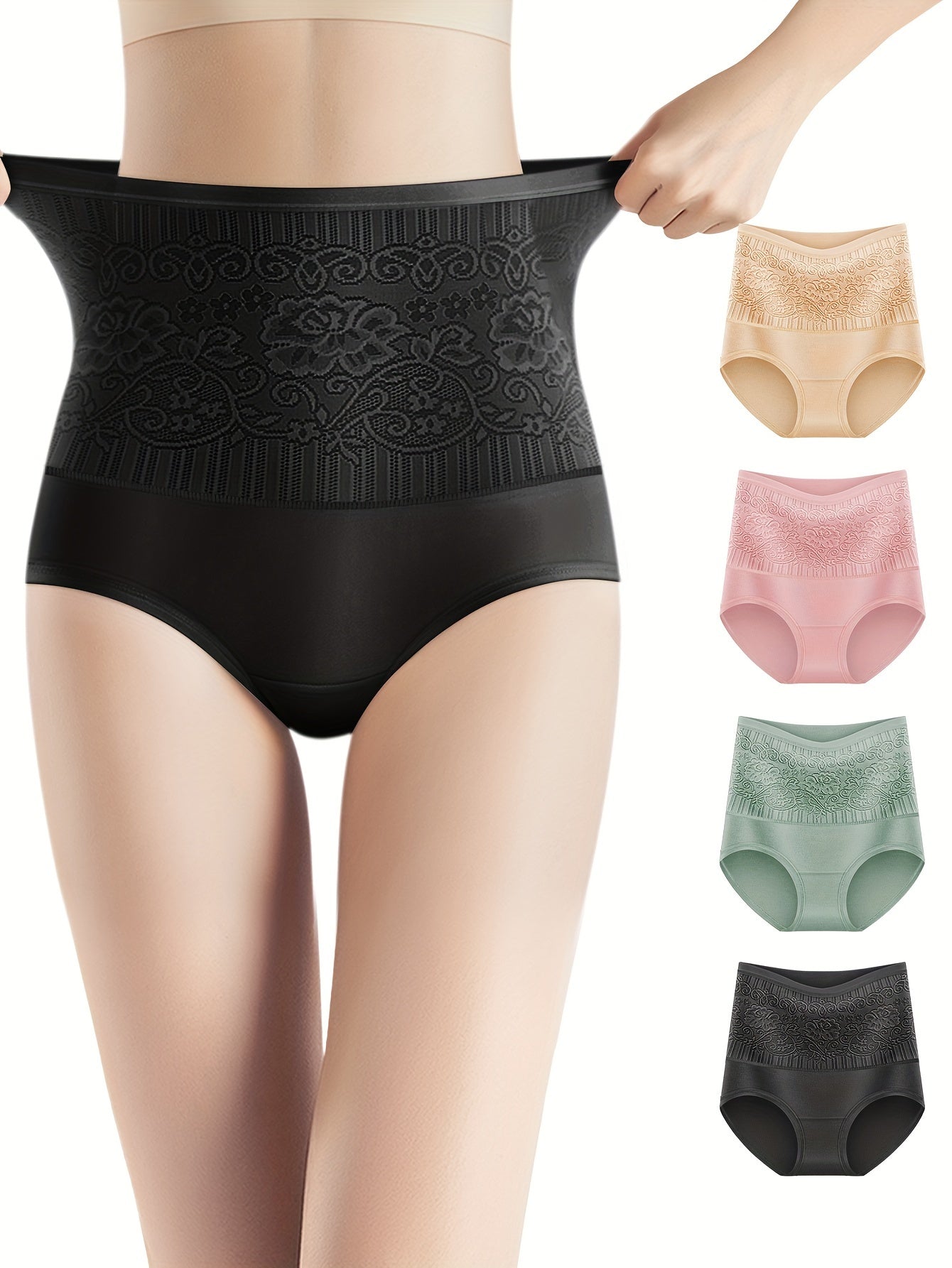 4pcs Jacquard Tummy Control Panties High Waist Intimates Briefs
