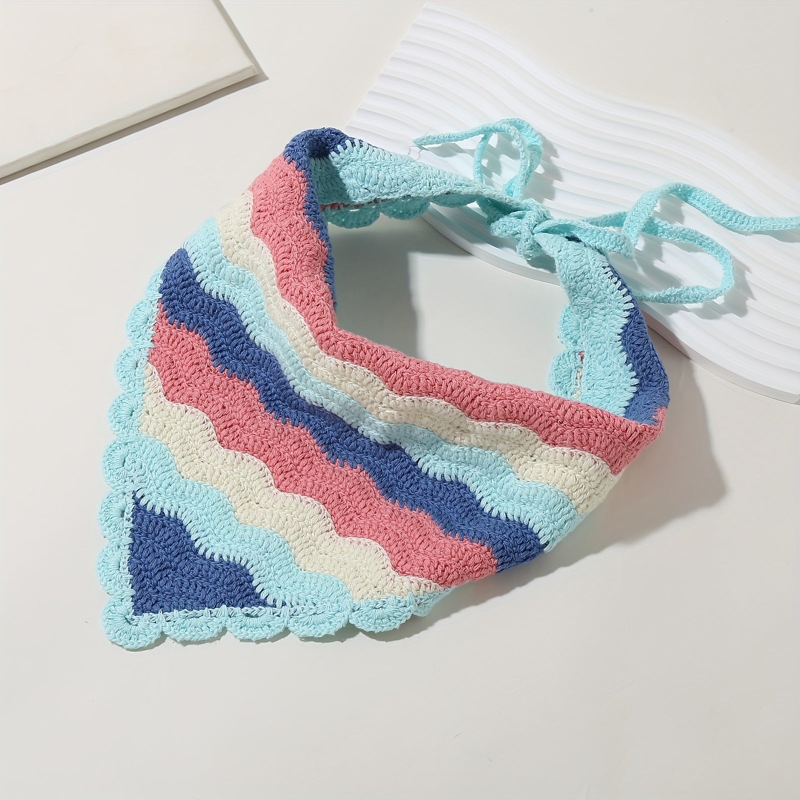 Colorful Triangle Crochet Bandana Pattern Head Scarf Pastoral Style