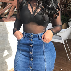 High Stretch Denim Skirt Bodycon Slash Pockets High Waists