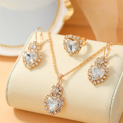 Heart Shape Pendant Jewelry Set Rhinestone Crystal Necklace Earrings Ring
