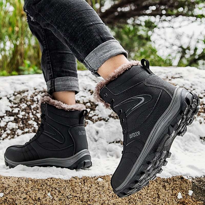 Men's Snow Boots Leather Warm Fleece Hiking Tactical Military Winter