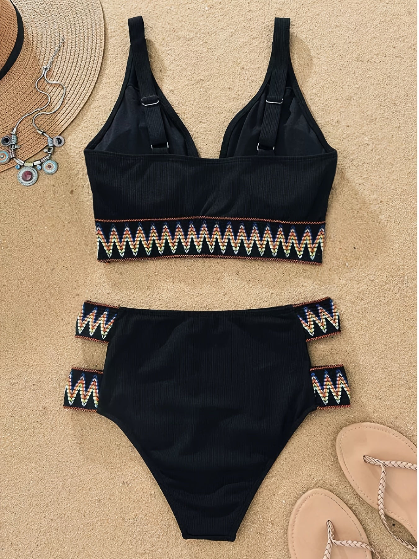  Bikini Set Women's Ribbed Knit Bra &