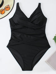  Ruched Cross Front One Piece Swimsuit Tummy Control