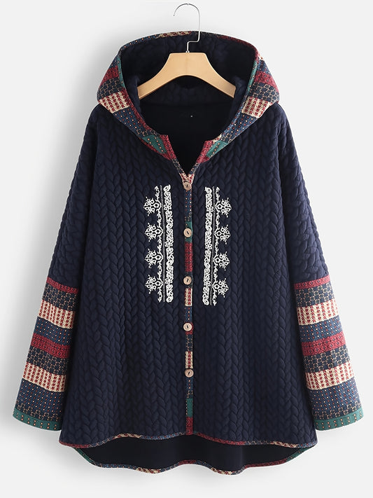 Ethnic Print Ribbed Coat Women's Outerwear