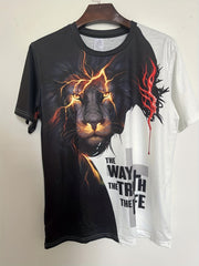 Men's 3D Lion & Cross Graphic Print T-shirt - Casual Crew Neck Tee