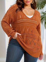  Casual Knit Top V Neck Sheer Pullover Sweater
