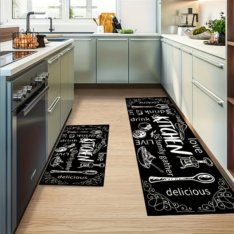 Kitchen Element Mat Kitchen Utensils Pattern Rug Hand Washable
