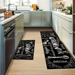 Kitchen Element Mat Kitchen Utensils Pattern Rug Hand Washable