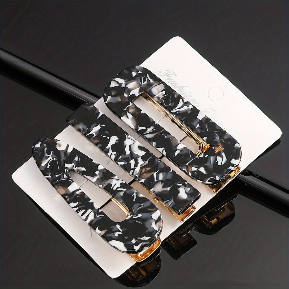 3pcs Acetic Acid Acrylic Hair Clip Marble Pattern Headwear Hair Accessories