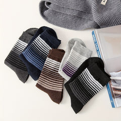 5 Pairs Men's Striped Crew Cotton Socks Deodorant Sweat Absorbing Casual