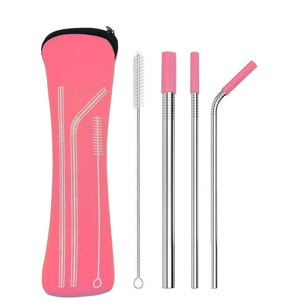 Stainless Steel Straws Set With Brush Tips And Bag
