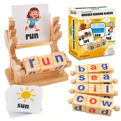 BATTOP Wooden Reading Blocks CVC Sight Words Game Phonics Learning Toy