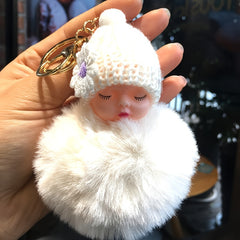 PomPom Sleeping Baby Doll Car Key Chain Cute Bag Pendant Key Holder