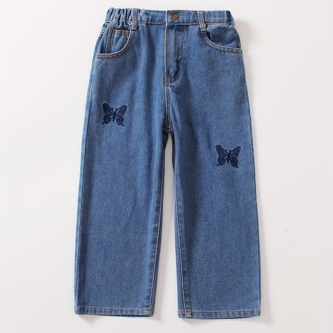 Girls' Flare Leg Butterfly Embroidered Jeans