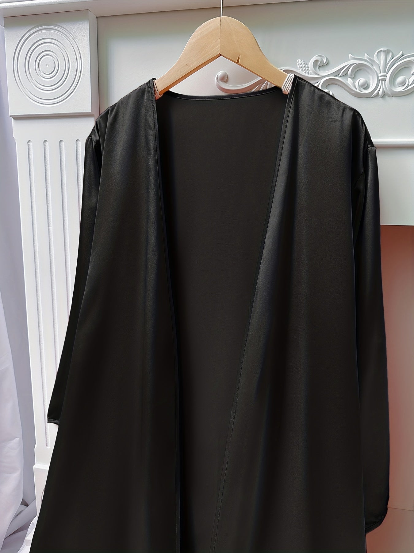 Satin Pajama Set & Robe Long Sleeve V Neck Slip Dress