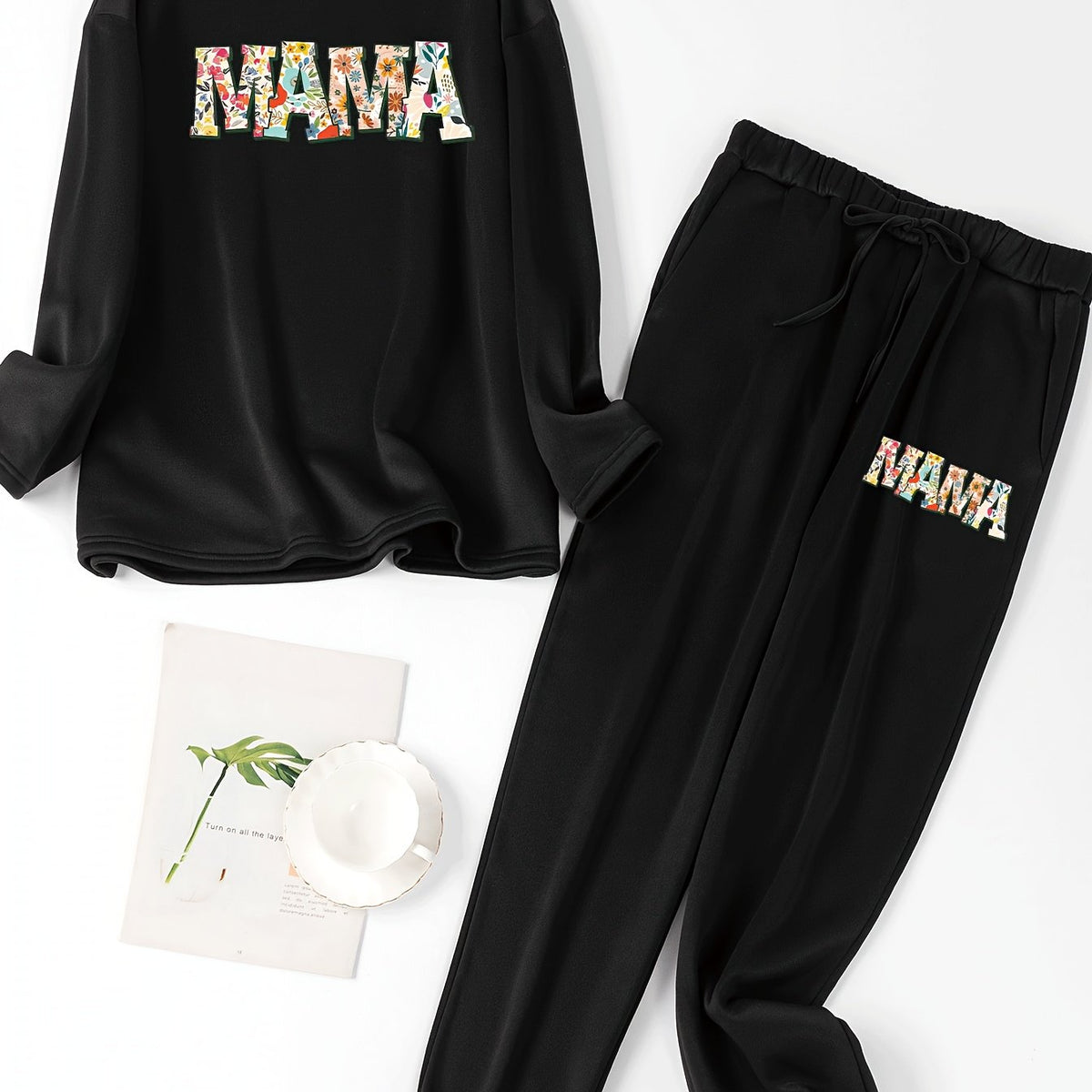  Floral Print Lounge Set Long Sleeve Top & Joggers Pajamas