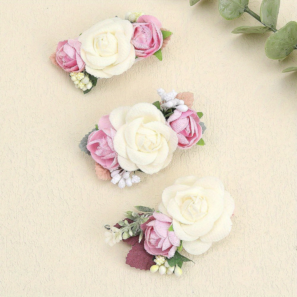 3pcs Floral Hair Clips for Baby Girls Boutique Fully Lined Hair Accessories