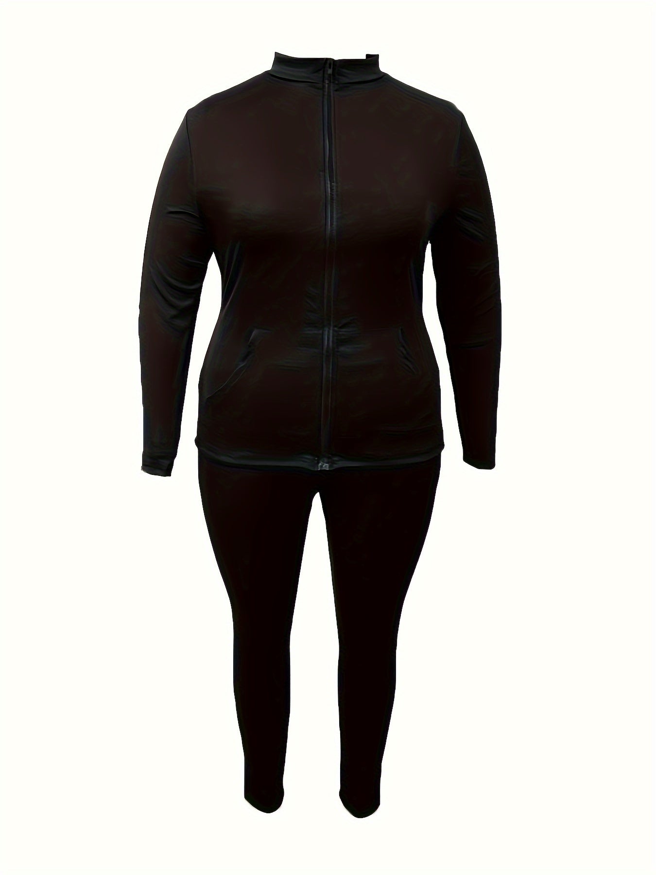 Women's Plus Solid Zipper Front Jacket & Leggings Set