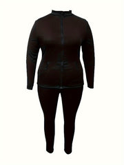Women's Plus Solid Zipper Front Jacket & Leggings Set