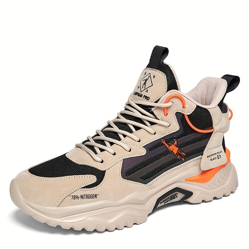 Men's High Top Lace Up Basketball Shoes Shock Absorption Comfortable Sneakers