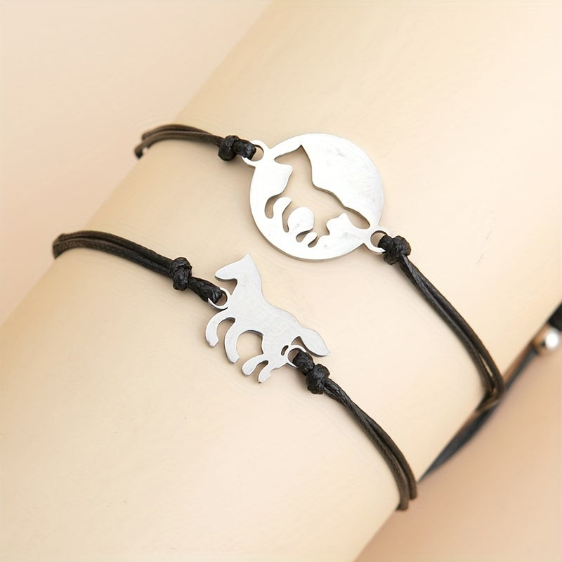 Horse Shape Braided Bracelet Set Hand Jewelry For Mother's Gift