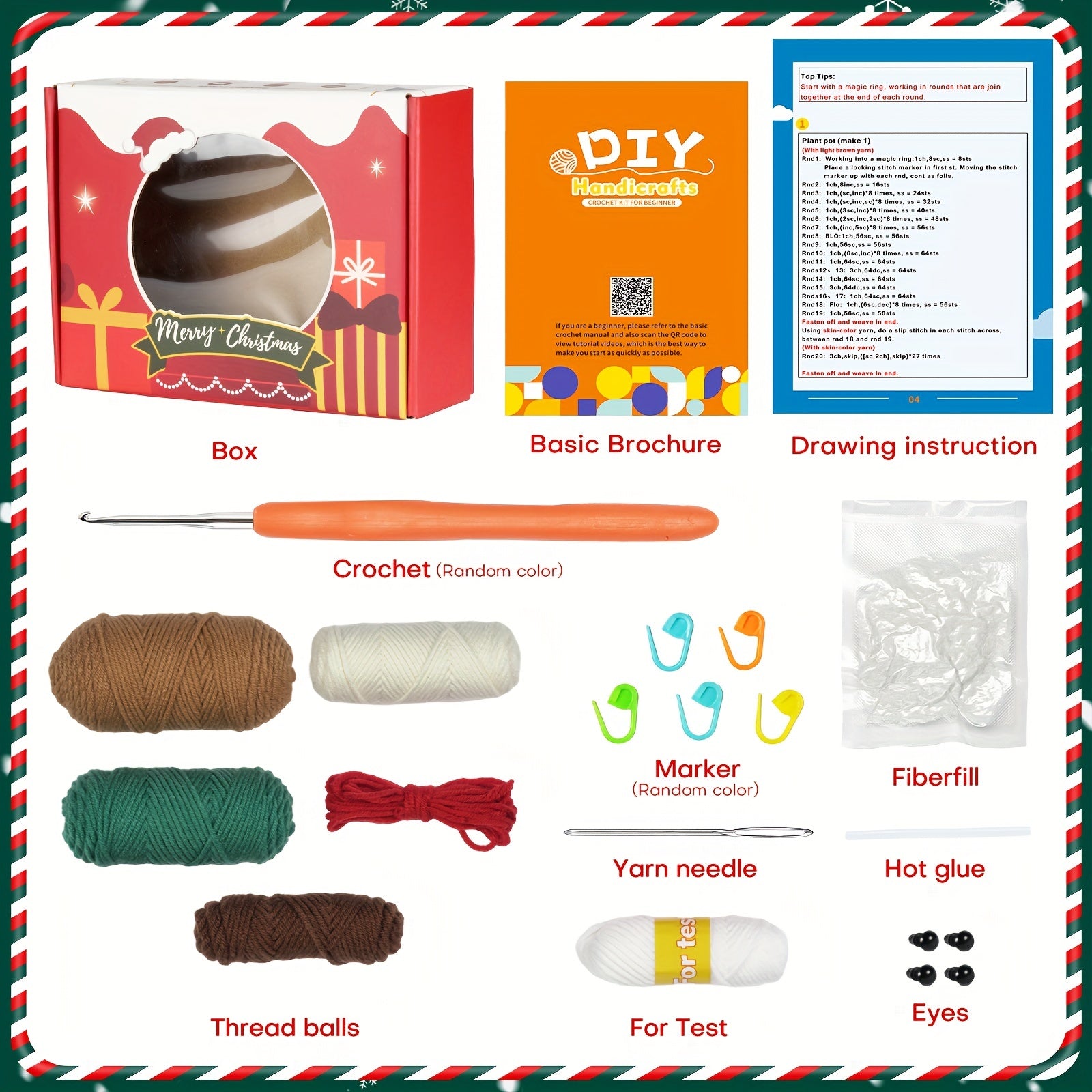 Christmas Gnome Crochet Material Bag Doll Woven DIY Ornament Kit