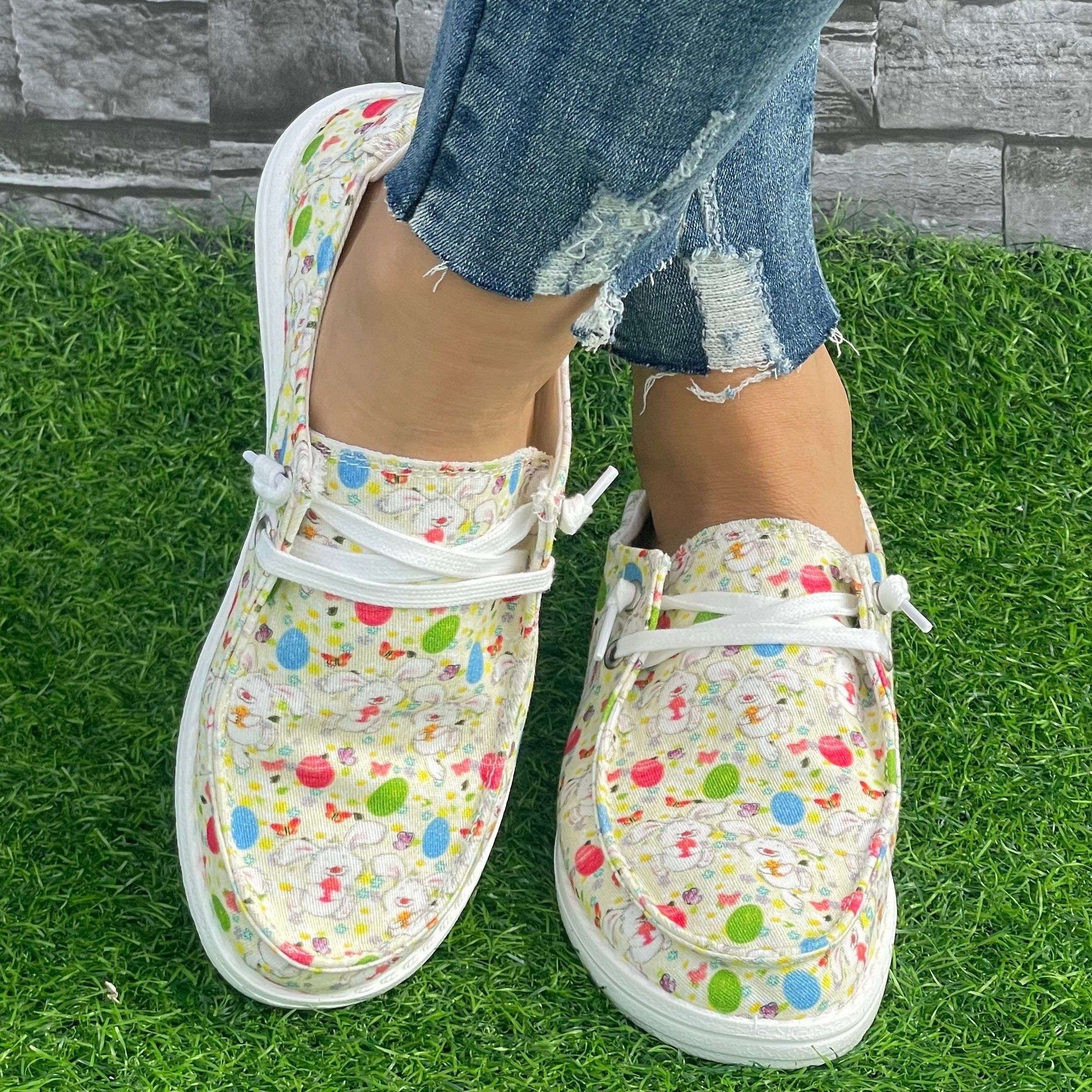 Colorful Rabbit Pattern Flat Shoes Women's Casual Lightweight Shoes