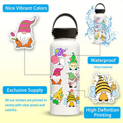 50pcs Gnome Stickers Vinyl Waterproof Decals for Water Bottle Laptop Phone