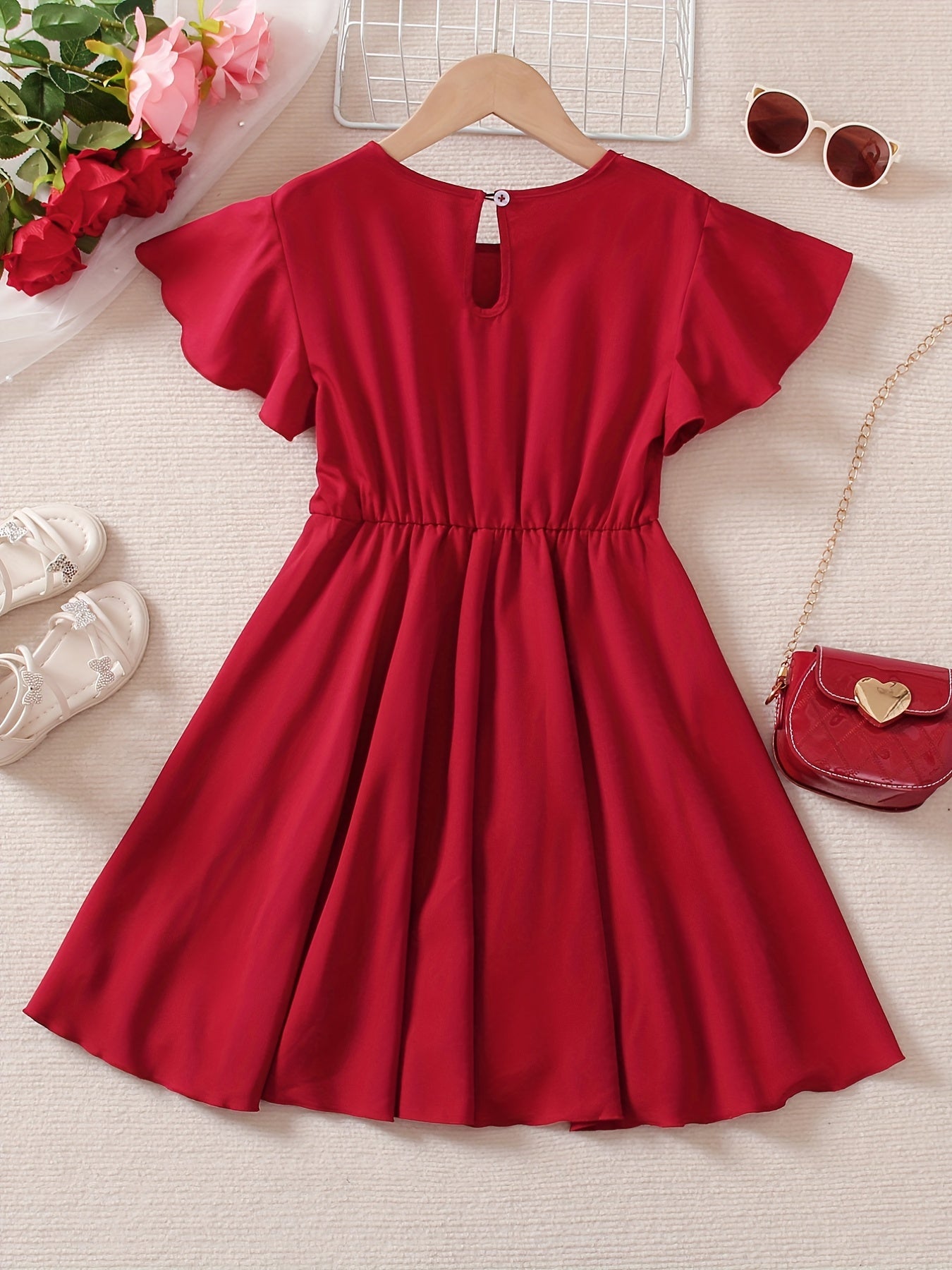 Girl's Ruffle Sleeve A Line Swing Flared Skater Party Dress
