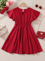 Girl's Ruffle Sleeve A Line Swing Flared Skater Party Dress