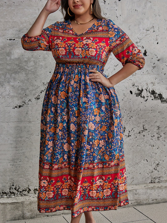  Ethnic Style Floral Print Maxi Dress