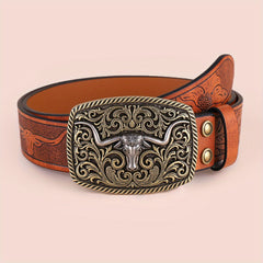 Men's Western Cowboy Embossed Leather Belt