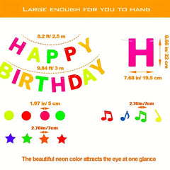 Neon Happy Birthday Banner Glow In The Dark Rainbow Sign