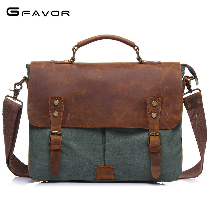 Vintage Canvas Messenger Bag with Leather Trim for Men
