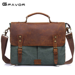 Vintage Canvas Messenger Bag with Leather Trim for Men